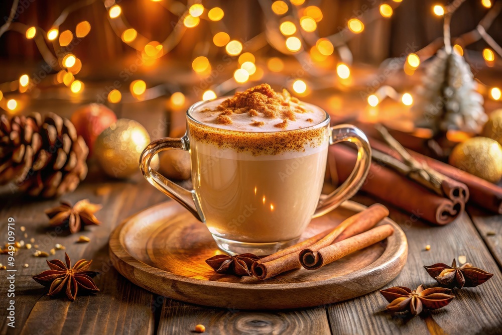 Spiced Chai Latte with Cinnamon Sprinkle and Golden Lighting Spiced Chai Latte with Cinnamon Sprinkle and Golden Lighting