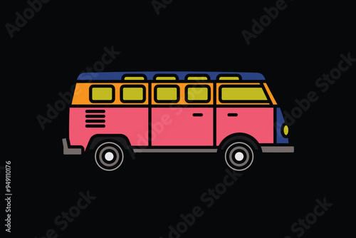 Original vector illustration. An old travel van. A contour icon.