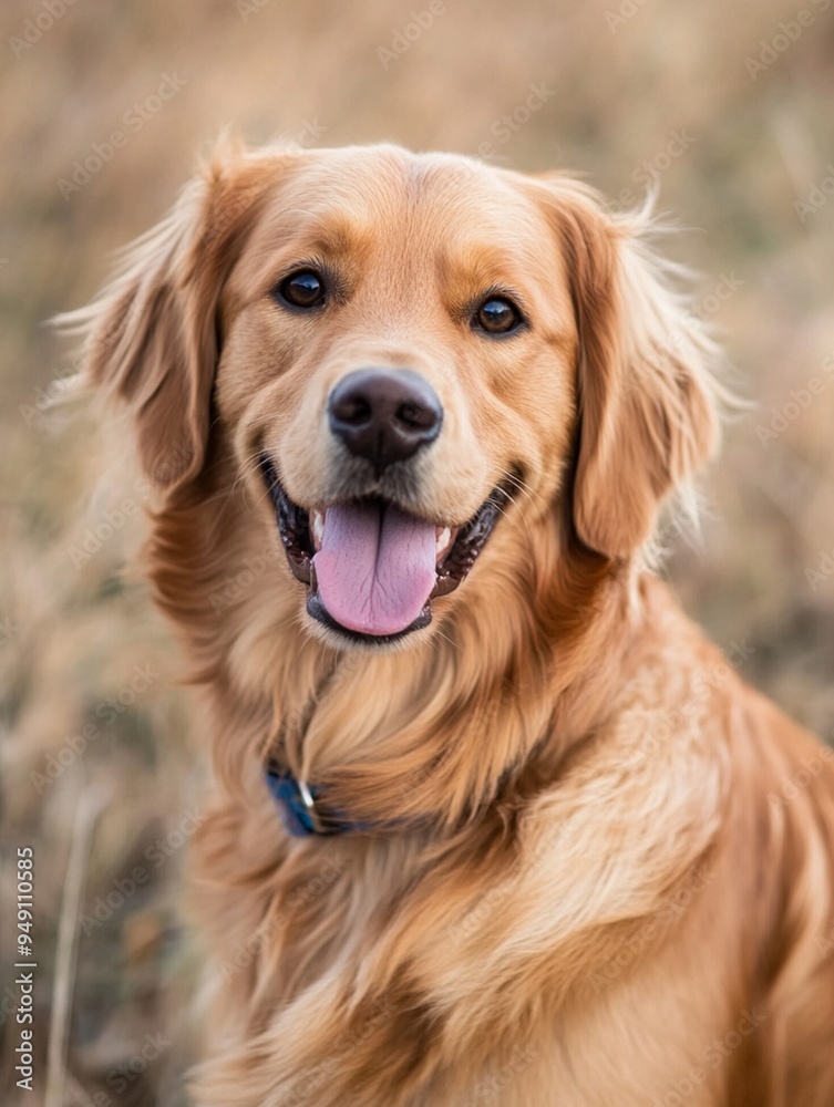 Happy Golden Retriever Portrait in Nature - Joyful Dog Smiling Outdoors Happy Golden Retriever Portrait in Nature - Joyful Dog Smiling Outdoors