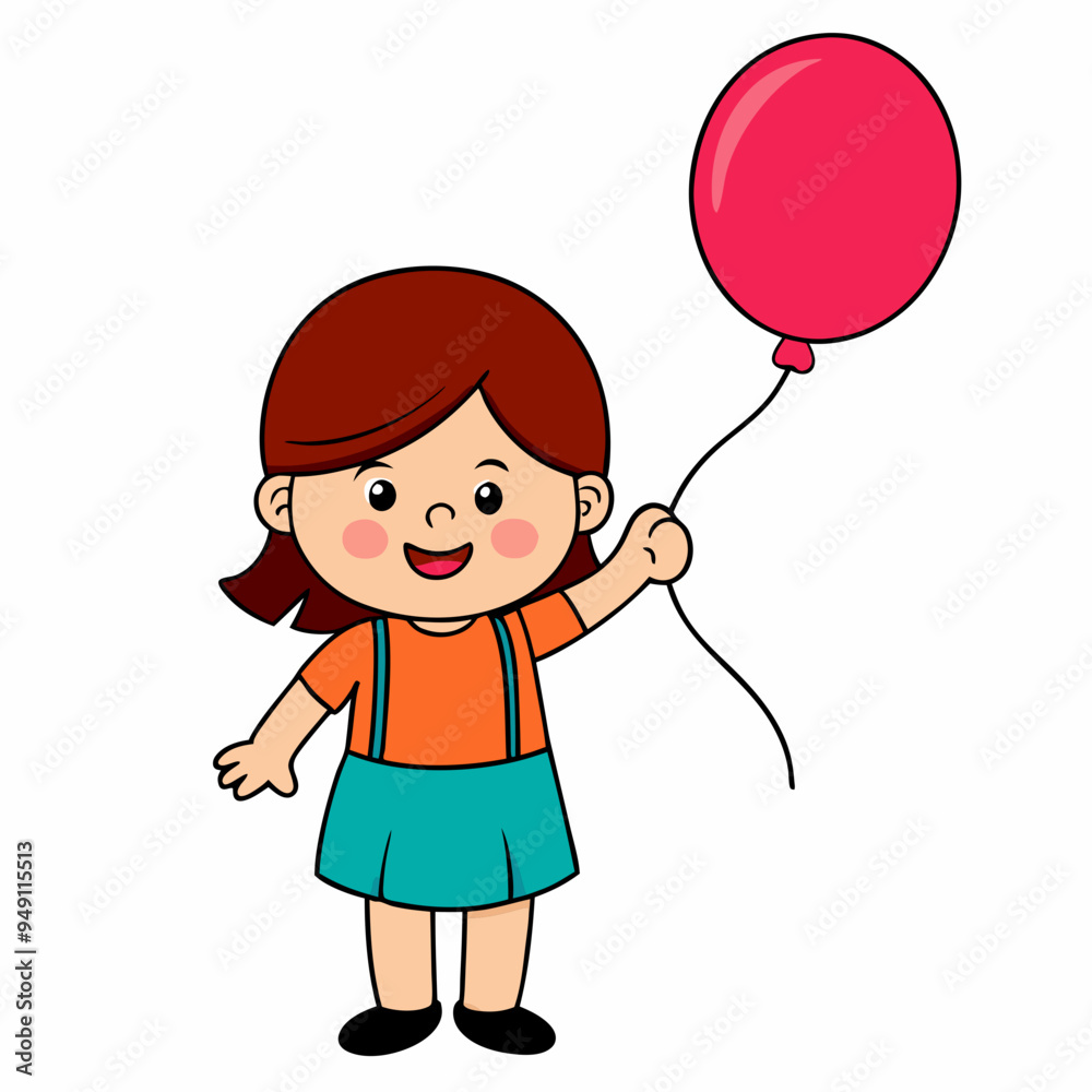 Happy cute kid girl run holding balloon stock illustration Happy cute kid girl run holding balloon stock illustration