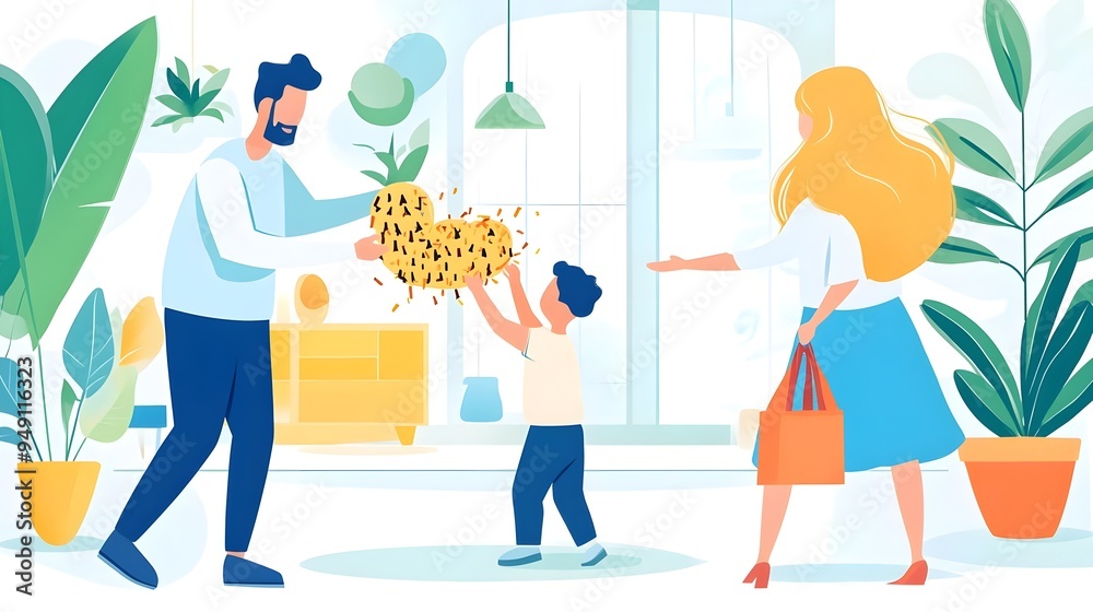 Family Celebration with Confetti and Surprise Family Celebration with Confetti and Surprise
