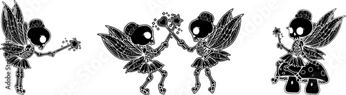 Fairy skeleton vector clipart, Halloween sublimation for print on demand, wand