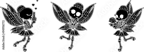 Fairy skeleton vector clipart, Halloween sublimation for print on demand, in love