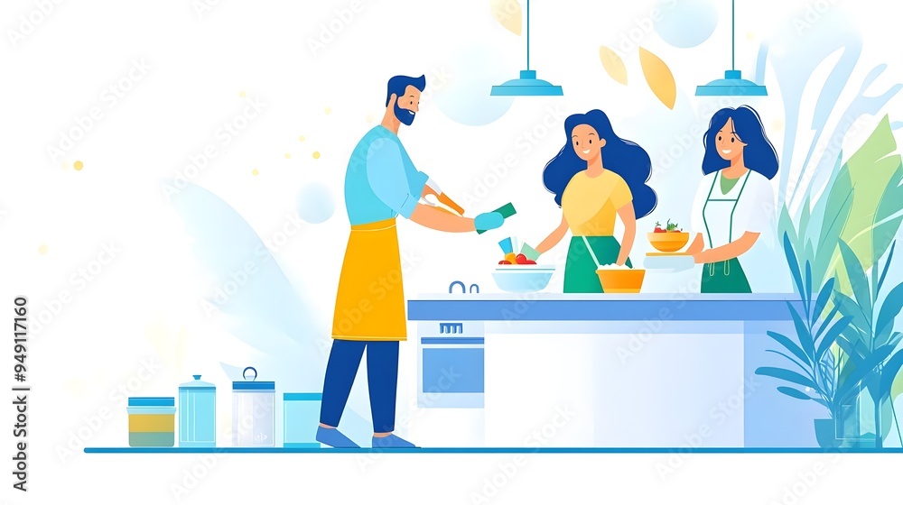 Happy Couple Cooking Together in Modern Kitchen Happy Couple Cooking Together in Modern Kitchen