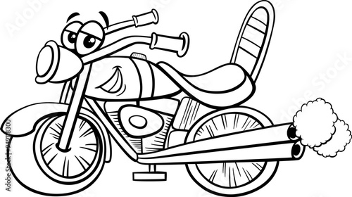 funny bike or chopper cartoon illustration coloring page