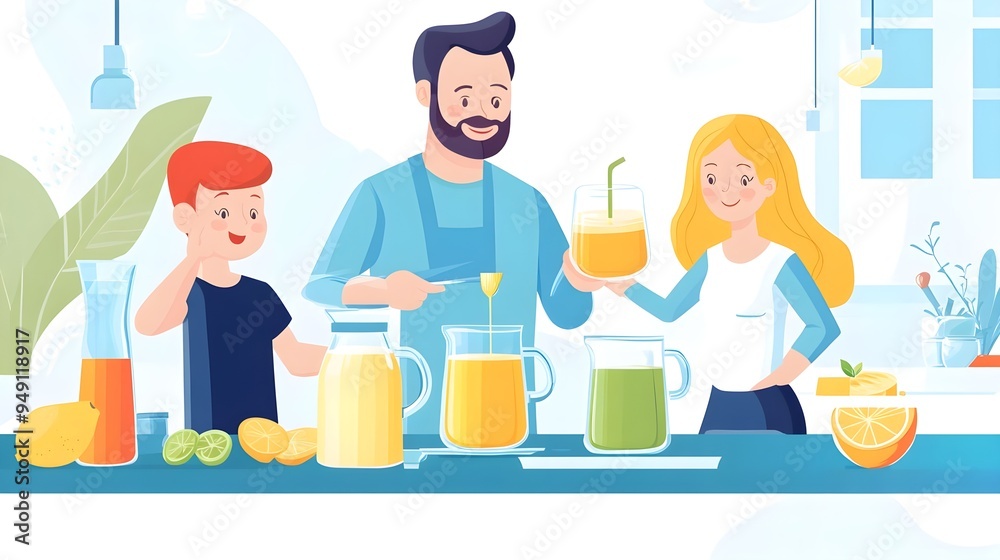 Happy Family Making Healthy Juice Together Happy Family Making Healthy Juice Together