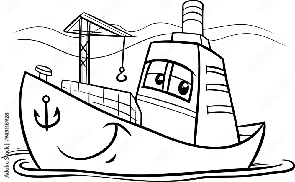 container ship character cartoon illustration coloring page