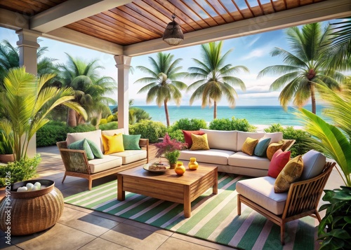 Tropical outdoor living space design concept beachy