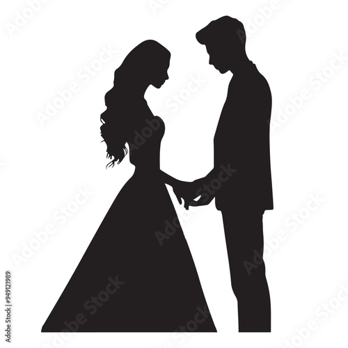 black Silhouette of a couple holding hands with white background