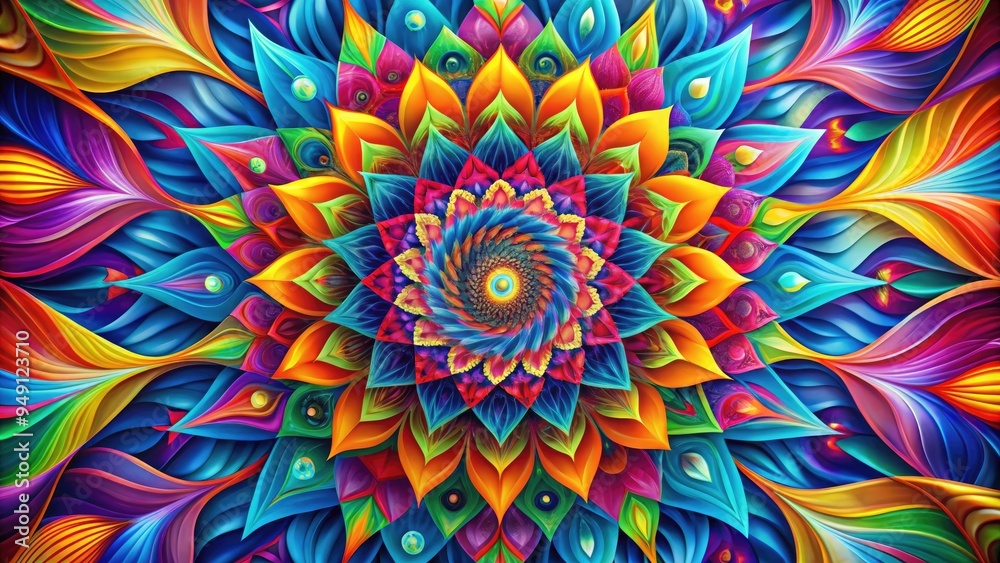 Vibrant abstract composition of swirling shapes, geometric patterns, and bold lines in a kaleidoscope of colours, creating a dynamic and energetic visual explosion. Vibrant abstract composition of swirling shapes, geometric patterns, and bold lines in a kaleidoscope of colours, creating a dynamic and energetic visual explosion.
