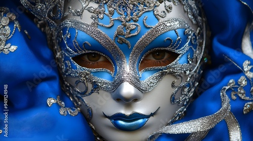 Blue and silver venetian carnival mask 