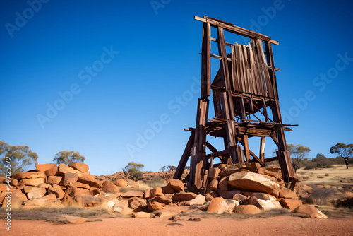 Evocative Image of Gwalia's Historic Mineshaft Headframe: A Testament to Australia's Golden-Age Mining History photo