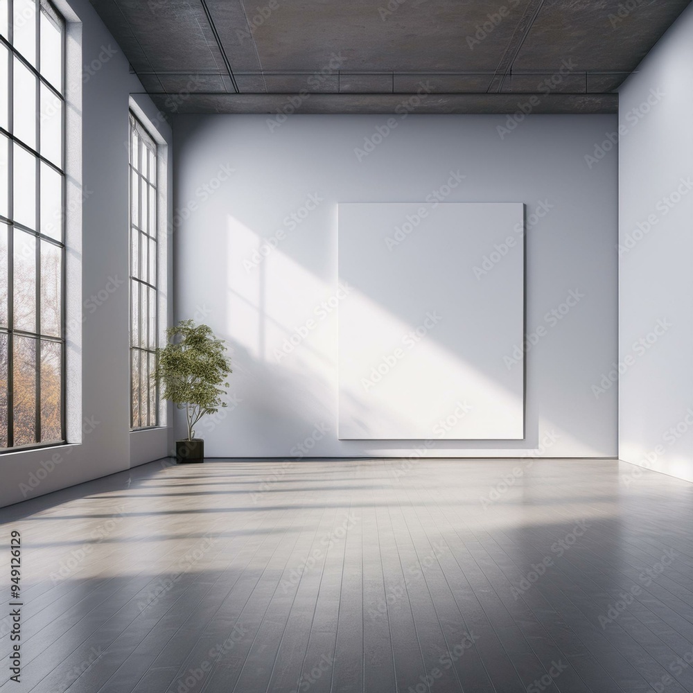 Blank white wall mockup in sunny modern empty gallery, 3d rendering Blank white wall mockup in sunny modern empty gallery, 3d rendering