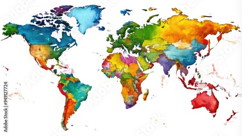 Vibrant colored map of North, Central, and South America, highlighting countries' borders, geography, and major cities, set against a subtle white background.