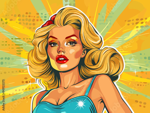 Pop art woman in pin up style. Vector illustration in retro style