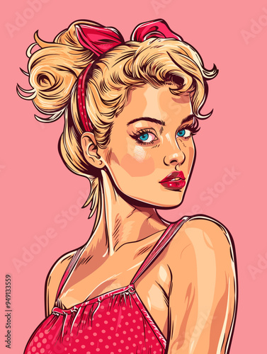 Pop art woman in pin up style. Vector illustration in retro style