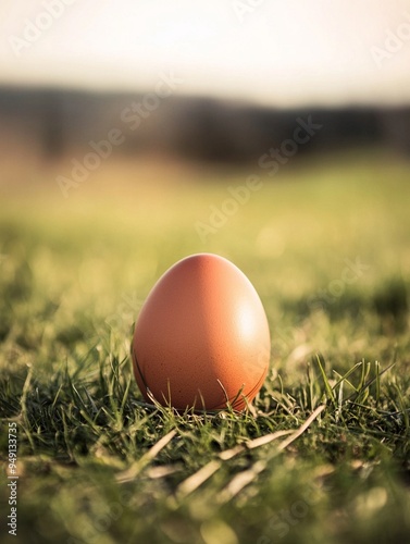 Fresh Organic Egg on Green Grass - Farm Fresh Produce Concept