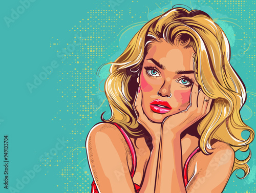 Pop art woman in pin up style. Vector illustration in retro style