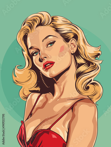 Pop art woman in pin up style. Vector illustration in retro style