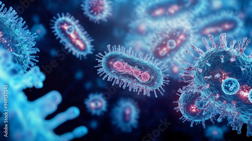 Schematic image of poxvirus virus. Conceptual illustrative virus and microbiology. Pandemic causes.
