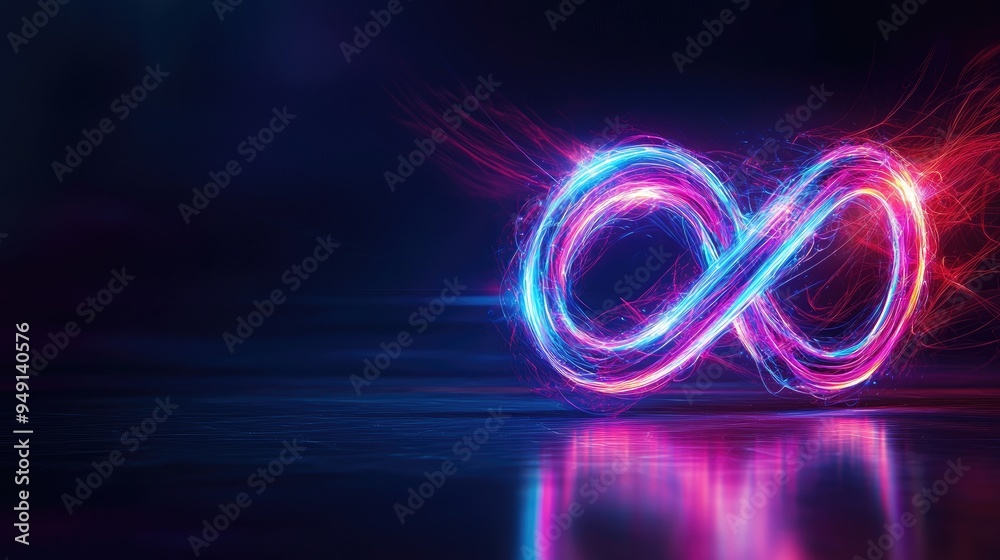 A vibrant, glowing infinity symbol, showcasing dynamic neon colors in a dark background, representing endless possibilities. A vibrant, glowing infinity symbol, showcasing dynamic neon colors in a dark background, representing endless possibilities.