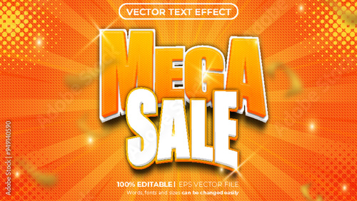 Vector mega sale editable text effect 3d style on sparkle background