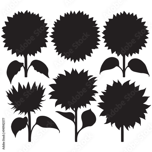 black Sunflower set vector with white background