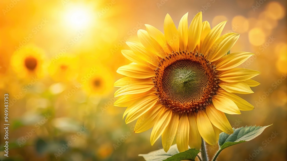 Obraz premium Vibrant yellow petals of a mature sunflower, softly blurred, reveal intricate textures of delicate wrinkles and gentle folds against a warm, creamy background.