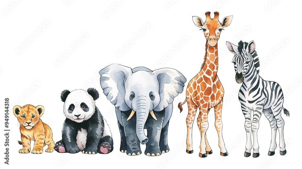 Obraz premium animales icons in watercolor on a white background
