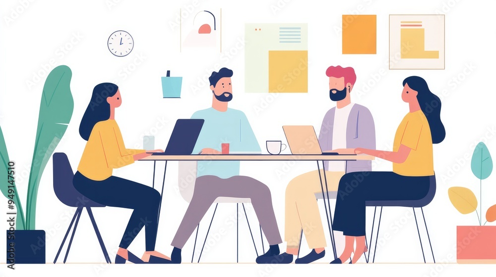 Businesspeople collaborating on a project in the office; idea of teamwork Businesspeople collaborating on a project in the office; idea of teamwork