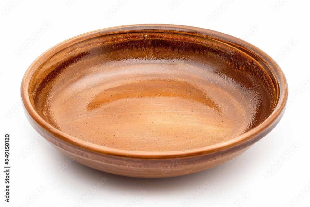 Brown ceramic plate with empty circle on white background with clipping path Brown ceramic plate with empty circle on white background with clipping path