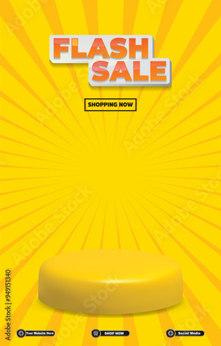 flash sale discount portait template banner with blank space 3d podium for social media post product sale with abstract gradient yellow background design12