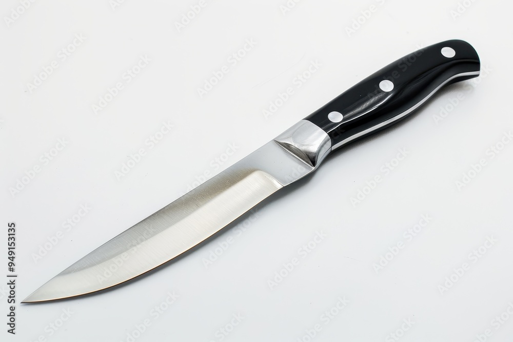 Insulated paring knife with stainless steel blade and black handle on white background Insulated paring knife with stainless steel blade and black handle on white background