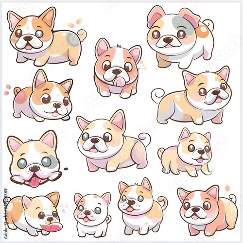 set of cute cartoon dogs stickers icon vector illustration