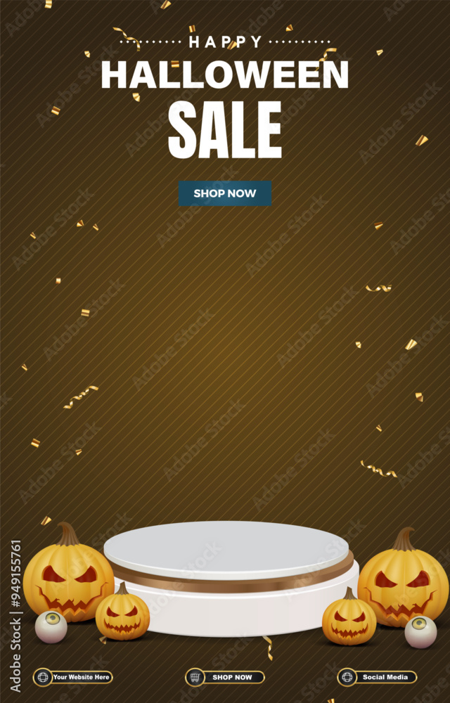 Fototapeta premium halloween sale discount portait template banner with blank space 3d podium for social media post product sale with abstract gradient brown background design 15