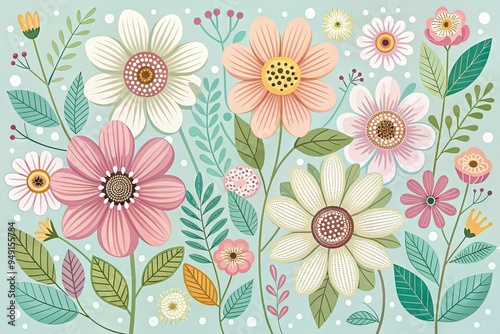 Wallpaper Mural whimsical flower illustrations with pastel colors and modern vector style concepts for greeting cards Torontodigital.ca