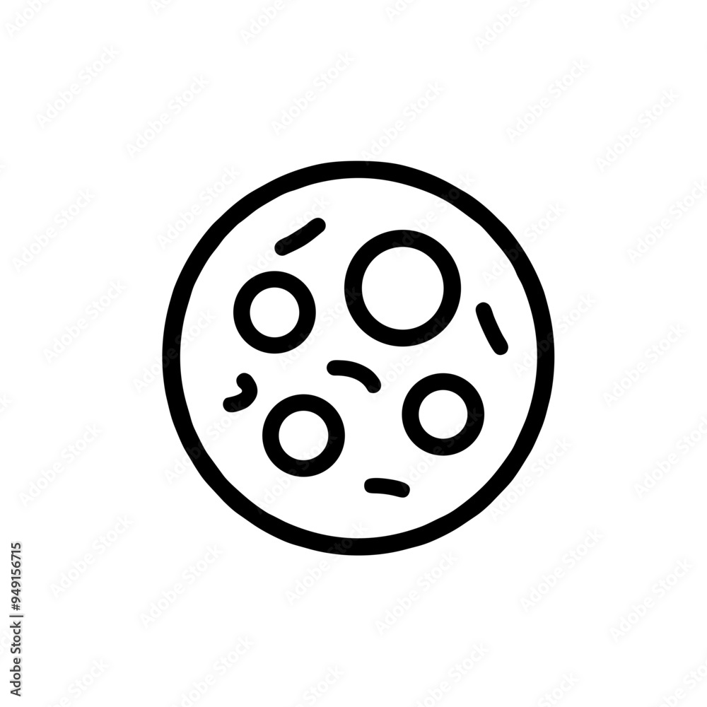 A black and line drawing of a petri dish with four circular shapes and bacteria-shaped lines inside A black and line drawing of a petri dish with four circular shapes and bacteria-shaped lines inside