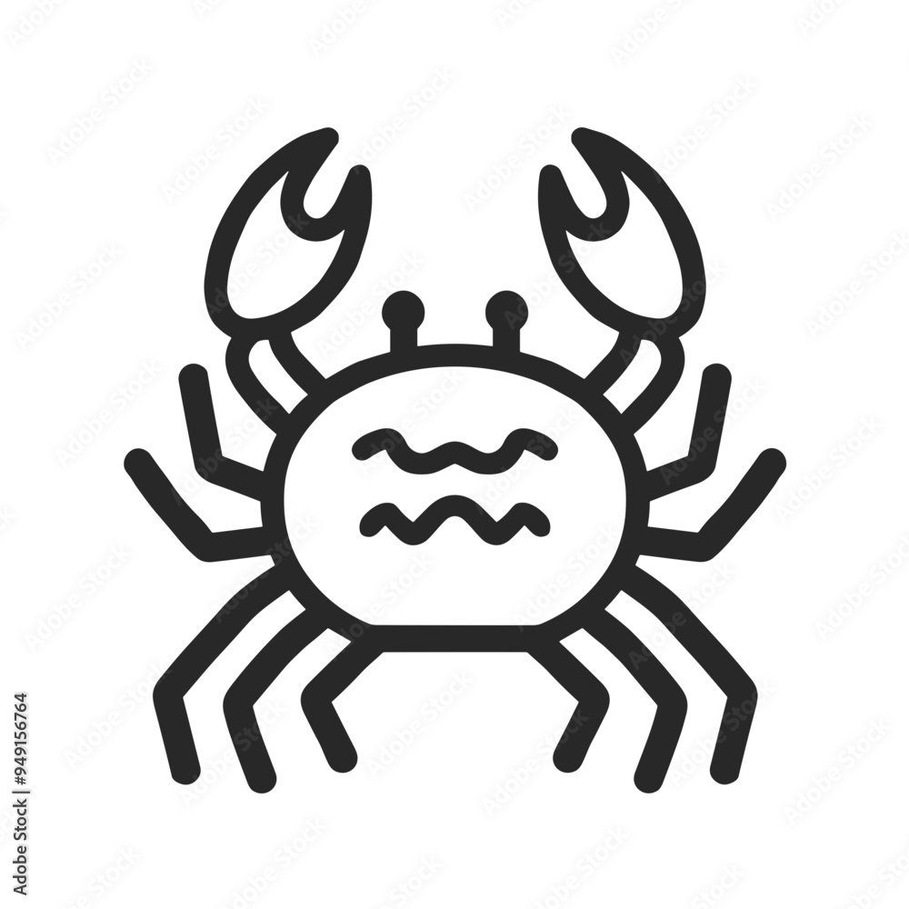 This illustration features a stylized crab with extended claws, emphasizing its unique shape and minimalist design ideal for various creative projects This illustration features a stylized crab with extended claws, emphasizing its unique shape and minimalist design ideal for various creative projects