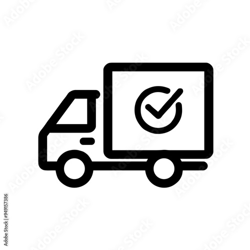 A delivery truck icon showcases a checkmark symbol, indicating successful completion of a delivery. This graphic represents efficient logistics and transport