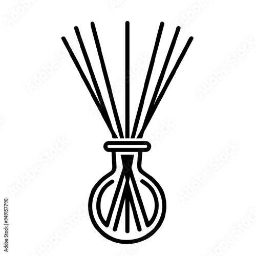 A minimalist design showcases a round base holding several reed sticks, ideal for diffusing essential oils in a living space, creating a calming atmosphere