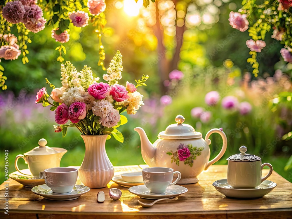 Fototapeta premium whimsical teatime styling embracing affection and serenity