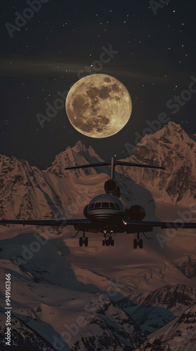 Generate stunning, highly-detailed images of full moon In the Andes Mountains tragedy airplane at night, sunset