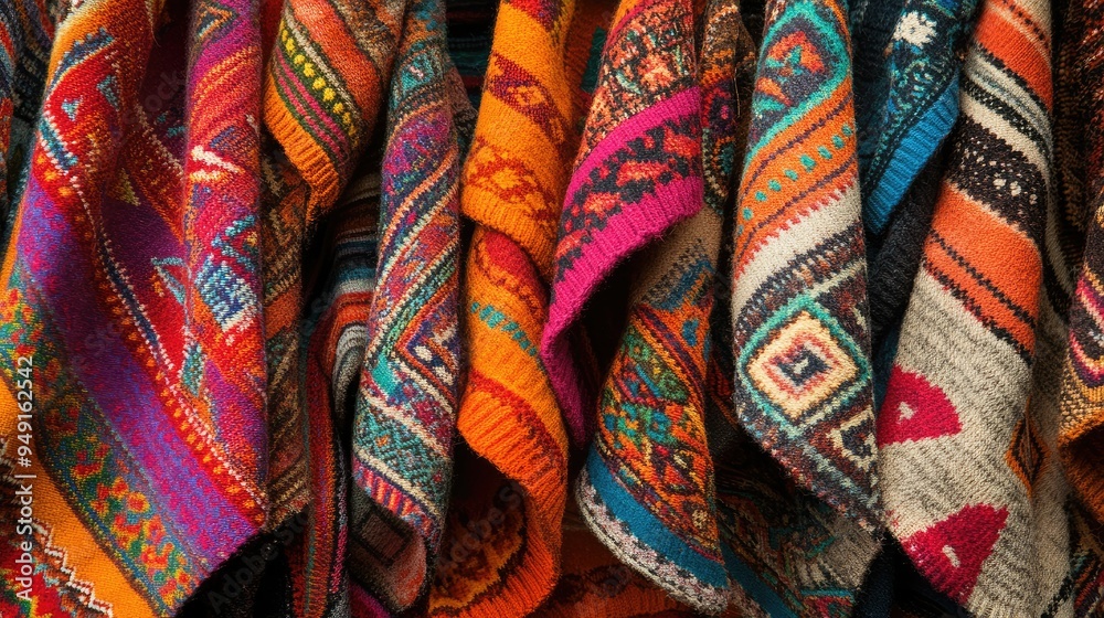 Traditional Inca clothing and textiles, with vibrant patterns and colors that reflect the rich cultural heritage of the Andes. Traditional Inca clothing and textiles, with vibrant patterns and colors that reflect the rich cultural heritage of the Andes.