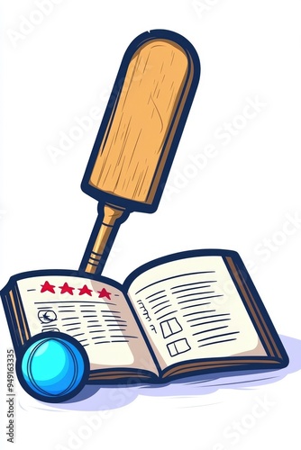 Cricket Bat, Ball and Scorebook Illustration photo