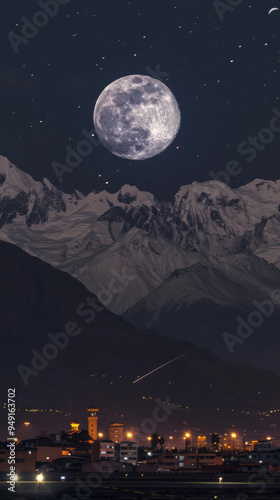 Generate stunning, highly-detailed images of full moon In the Andes Mountains tragedy airplane at night, sunset