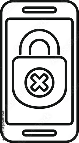 Simple vector illustration featuring a smartphone with a closed lock icon and a cross, symbolizing a security problem