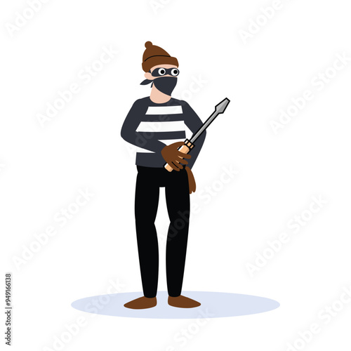 pose of thief bringing skrewdriver flat illustration