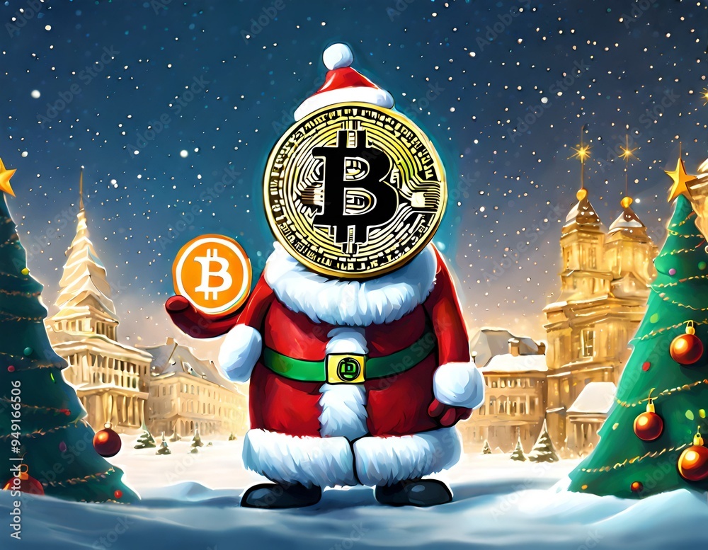 christmas card with santa claus, bitcoin