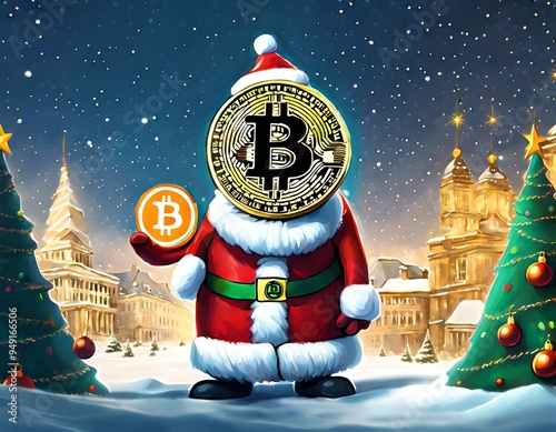 christmas card with santa claus, bitcoin