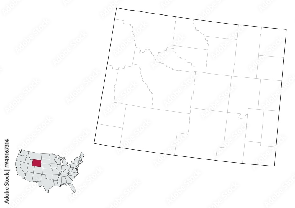 Counties Map of Wyoming State, USA